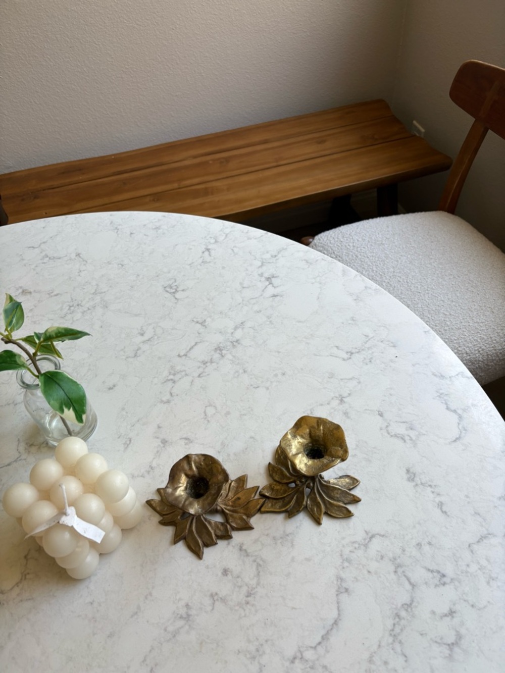 Vintage Brass Floral Candle Holders by  Carl Frederik Christiansen- Pair